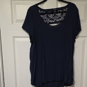 Torrid Navy Short Sleeve Top with Lace Detail
